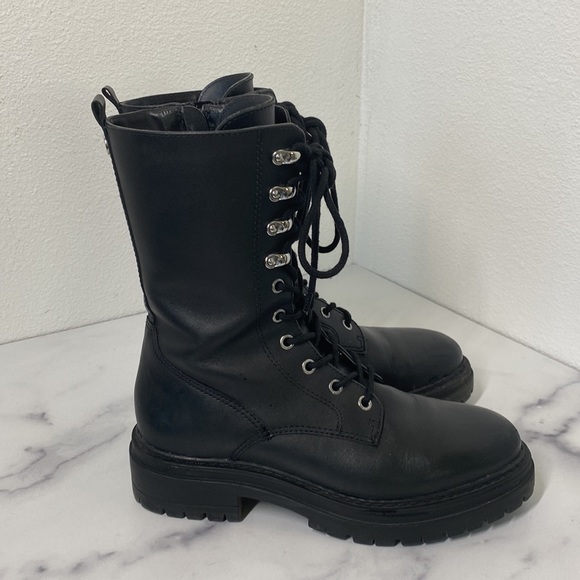 Steve Madden Aiken Black Leather Combat 